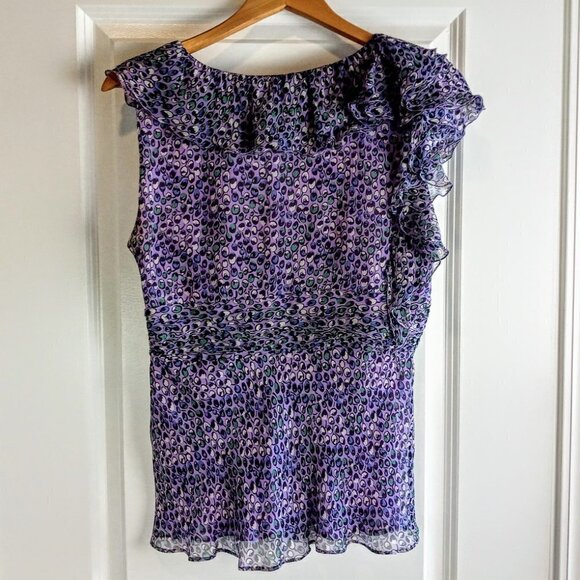 BCBG MaxAzria Purple Ruffle Pleat Silk Sleeveless Top - Picture 2 of 6